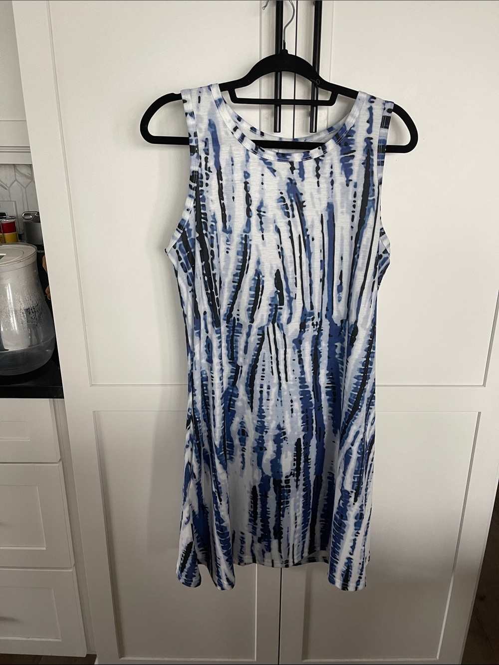 Sleeveless Blue Tie-Dye Shift Dress